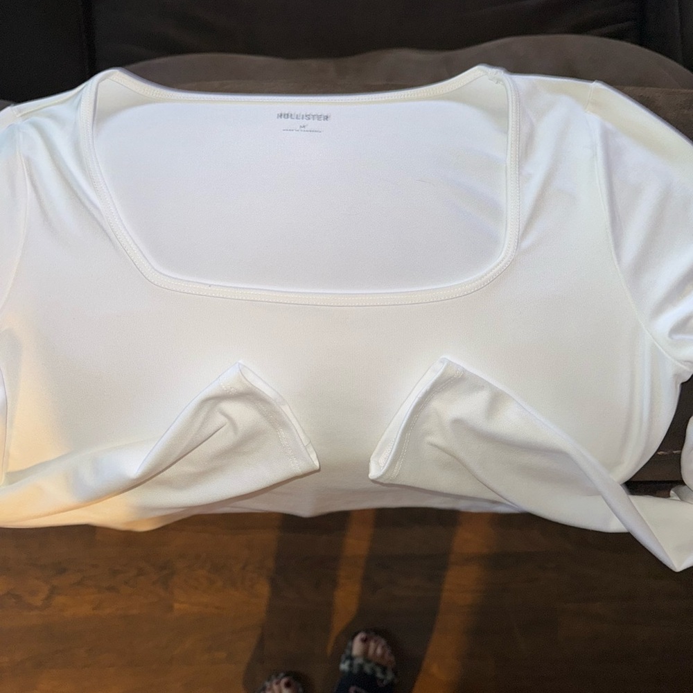 Hollister White Long Sleeve Square Neck Top Medium Casual Staple Essential - Picture 12 of 12